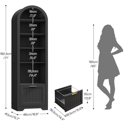 HOOBRO 6-Tier Wooden Arched Bookcase with File Drawers & Adjustable Shelves
