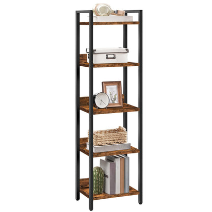 HOOBRO Bookshelf, 5-Tier Bookcase, Standing Book Shelf for Small Space, Storage Shelf Organizer, Rustic Brown and Black