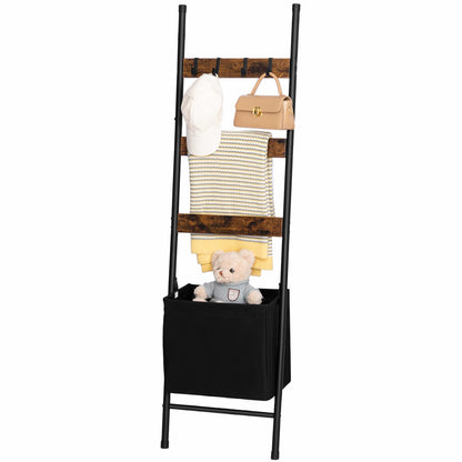 HOOBRO Blanket Ladder Rack with Basket & Hooks