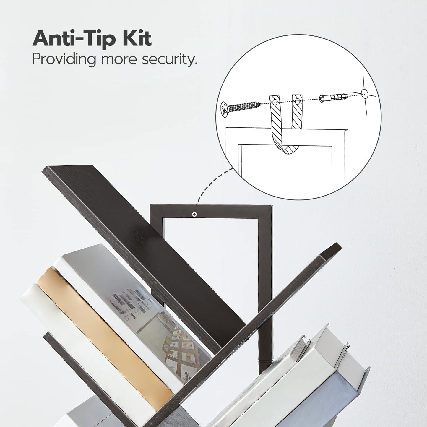 HOOBRO Black 9-Tier Floor-Standing Tree-Shaped Wooden Bookshelf