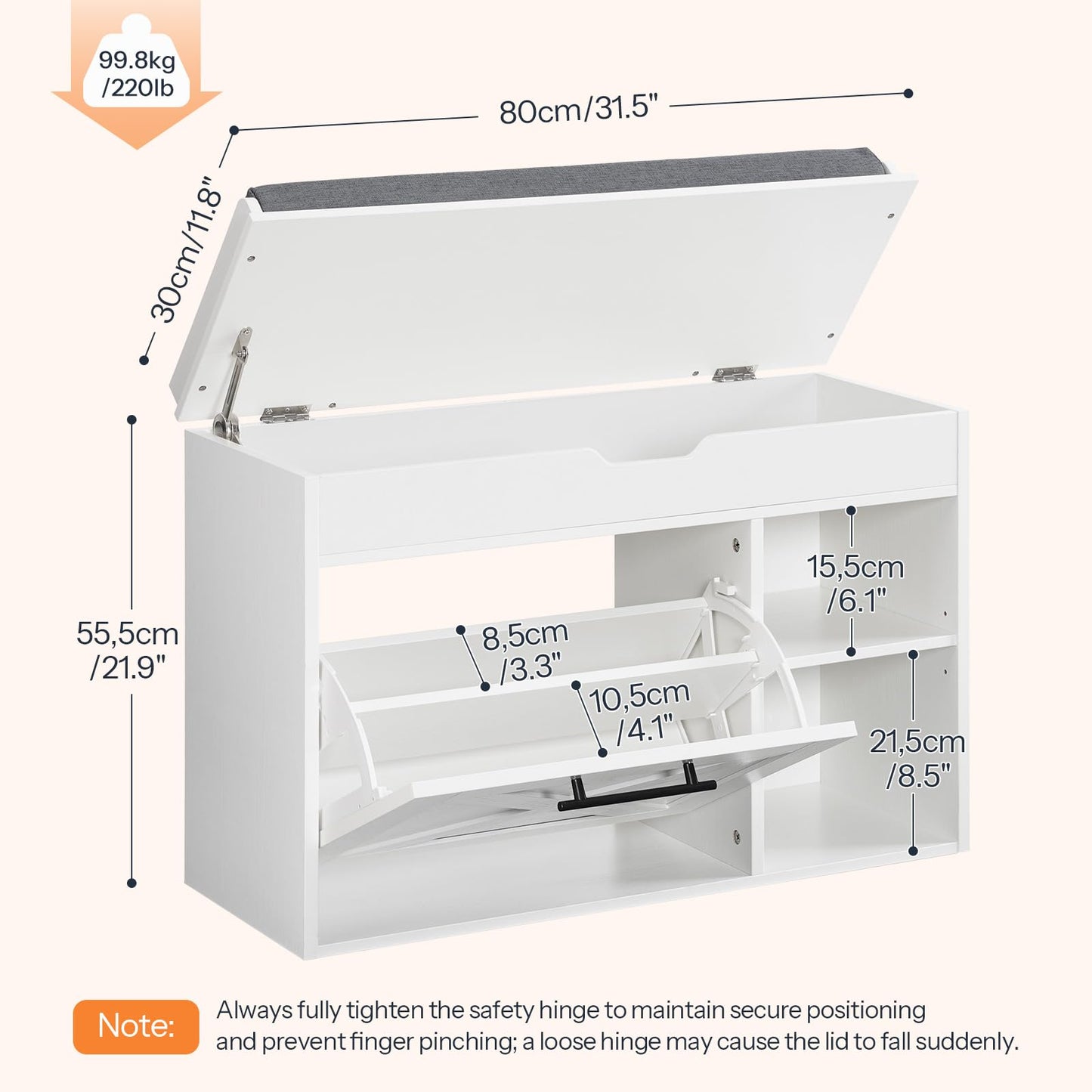 HOOBRO 31.5-inch L Shoe Storage Bench with Flip Drawer