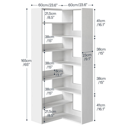 HOOBRO 9-tier Wooden L-Shaped Corner Bookshelf with Baffles