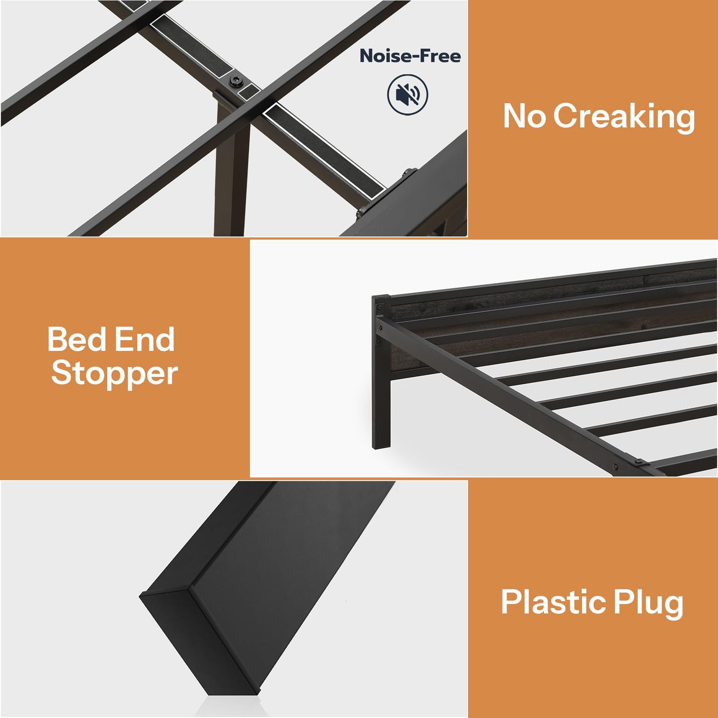 HOOBRO Queen Metal Bed Frame with LED Lights & Headboard Shelves