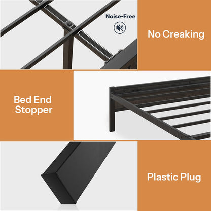 HOOBRO Queen Metal Bed Frame with LED Lights & Headboard Shelves
