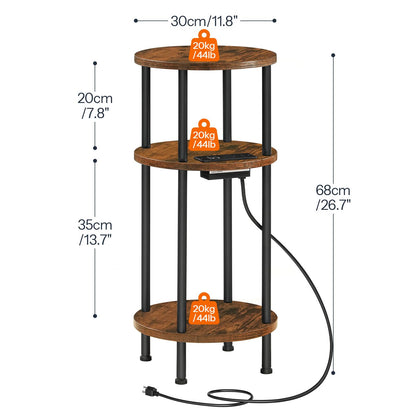 HOOBRO 3-Tier Small Round Side Table with Charging Station