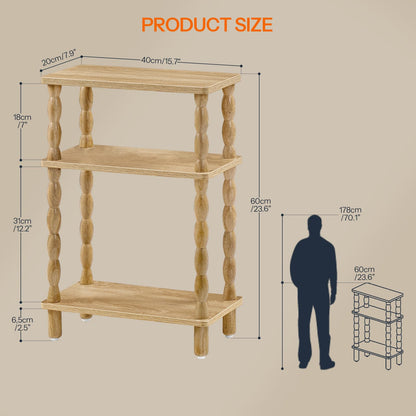 HOOBRO Narrow Side Table, Skinny End Table with Storage, Solid Wood Legs, 3-Tier Bedside Table Nightstand for Small Space, Living Room, Bedroom, Sofa Couch, Natural NL462BZ01