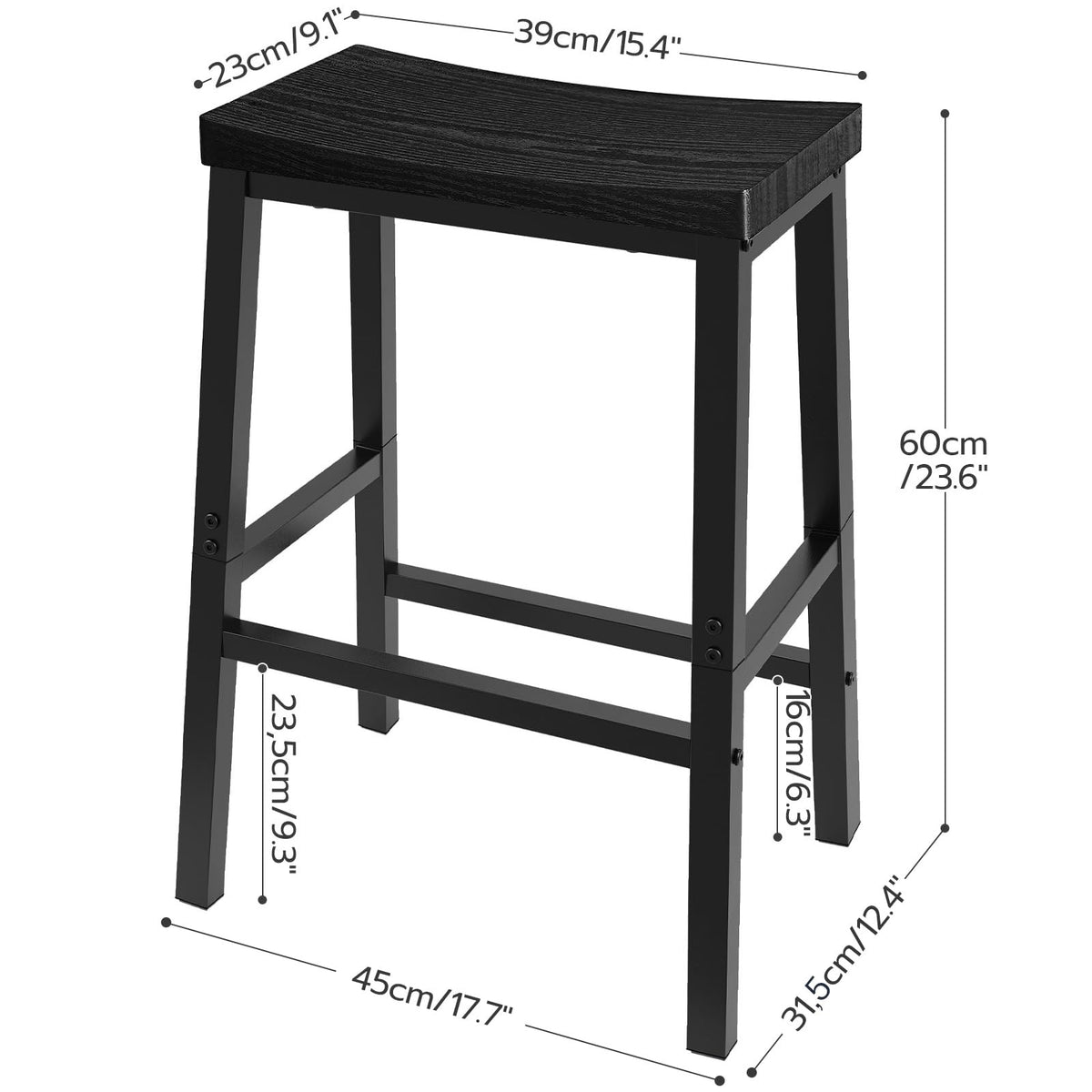 HOOBRO Bar Stools, Set of 2 Bar Chairs, 23.6 Inch Saddle Stools, Kitchen Counter Stools with Footrests, Industrial for Dining Room, Kitchen, Counter, Black BB02MD01