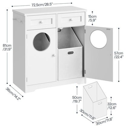 HOOBRO Double Laundry Hamper Cabinet, Hidden Laundry Cabinet with 2 Drawers & 2 Baskets, 20 Gallon Farmhouse Bathroom Laundry Hamper with 2 Clothes-Toss Holes, White WT36XY01