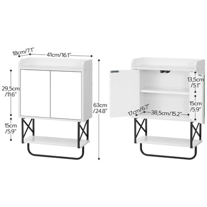 HOOBRO White Double-Mirror Door Removable Shelf Bathroom Vanity with Mirror& Hidden Storage & Towel Bar