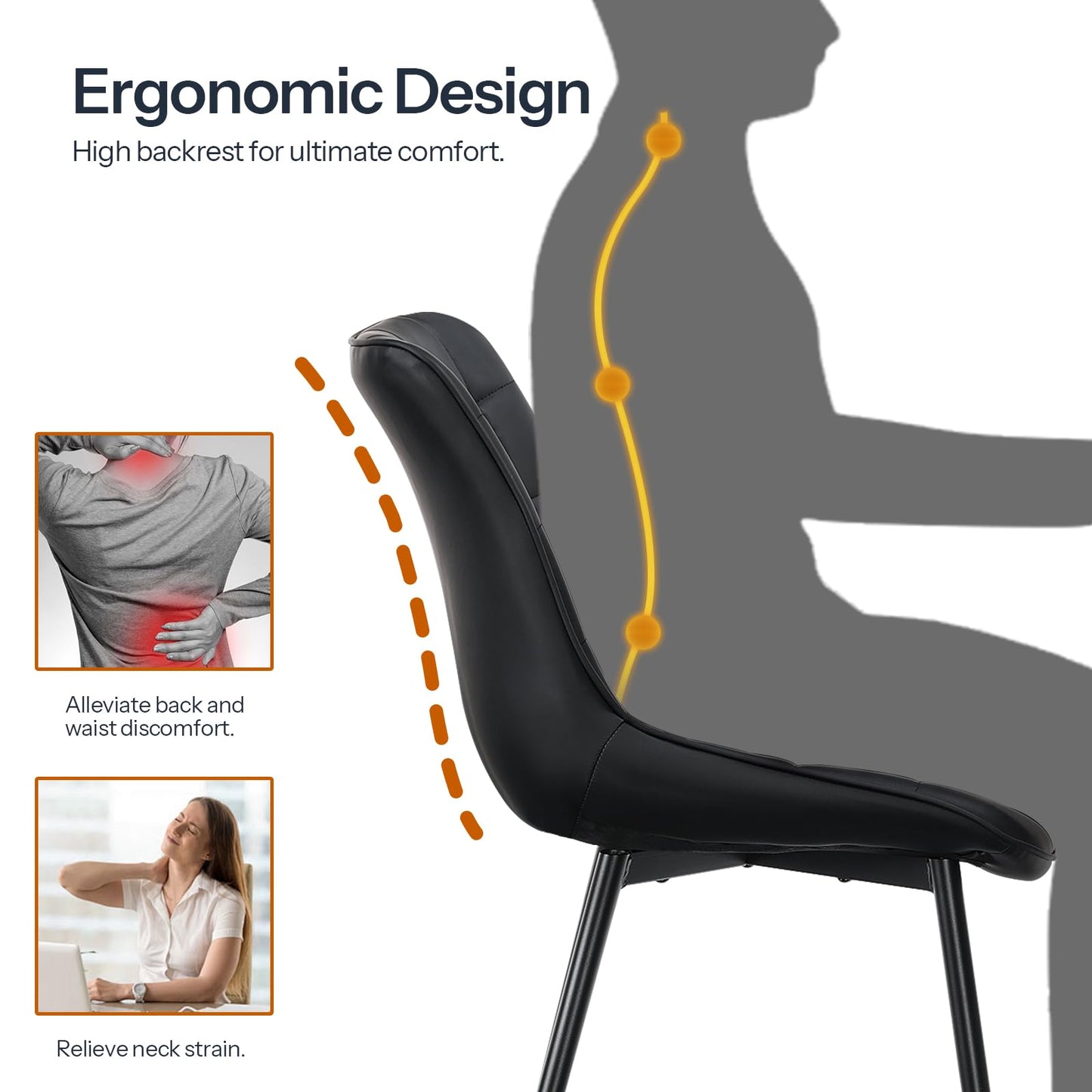 HOOBRO Black Modern Faux Leather Upholstered Dining Chair Set /4PICS