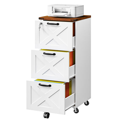 HOOBRO Wooden 3 Drawer Farmhouse File Cabinet for A4/Letter-Size