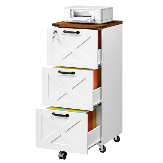 HOOBRO Wooden 3 Drawer Farmhouse File Cabinet for A4/Letter-Size