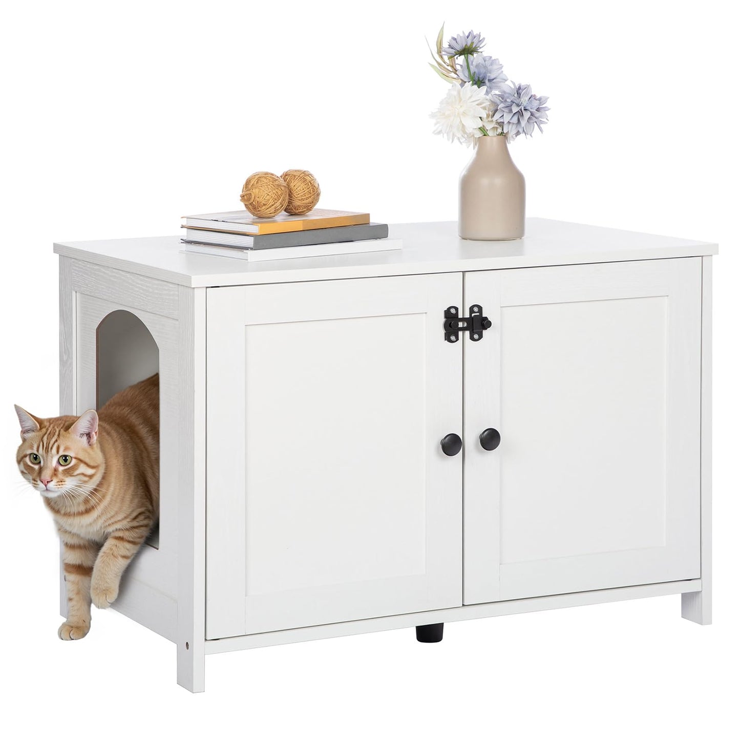 HOOBRO White Large Concealed Litter Box Enclosure with Removable Divider