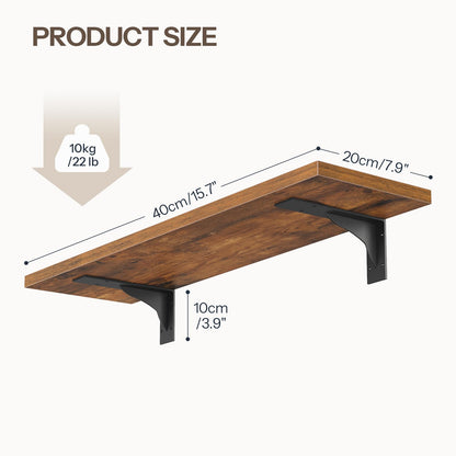 HOOBRO Vintage Brown 15.4-inch Wooden Wall-Mounted Shelf Set with Metal Bracket /2PICS