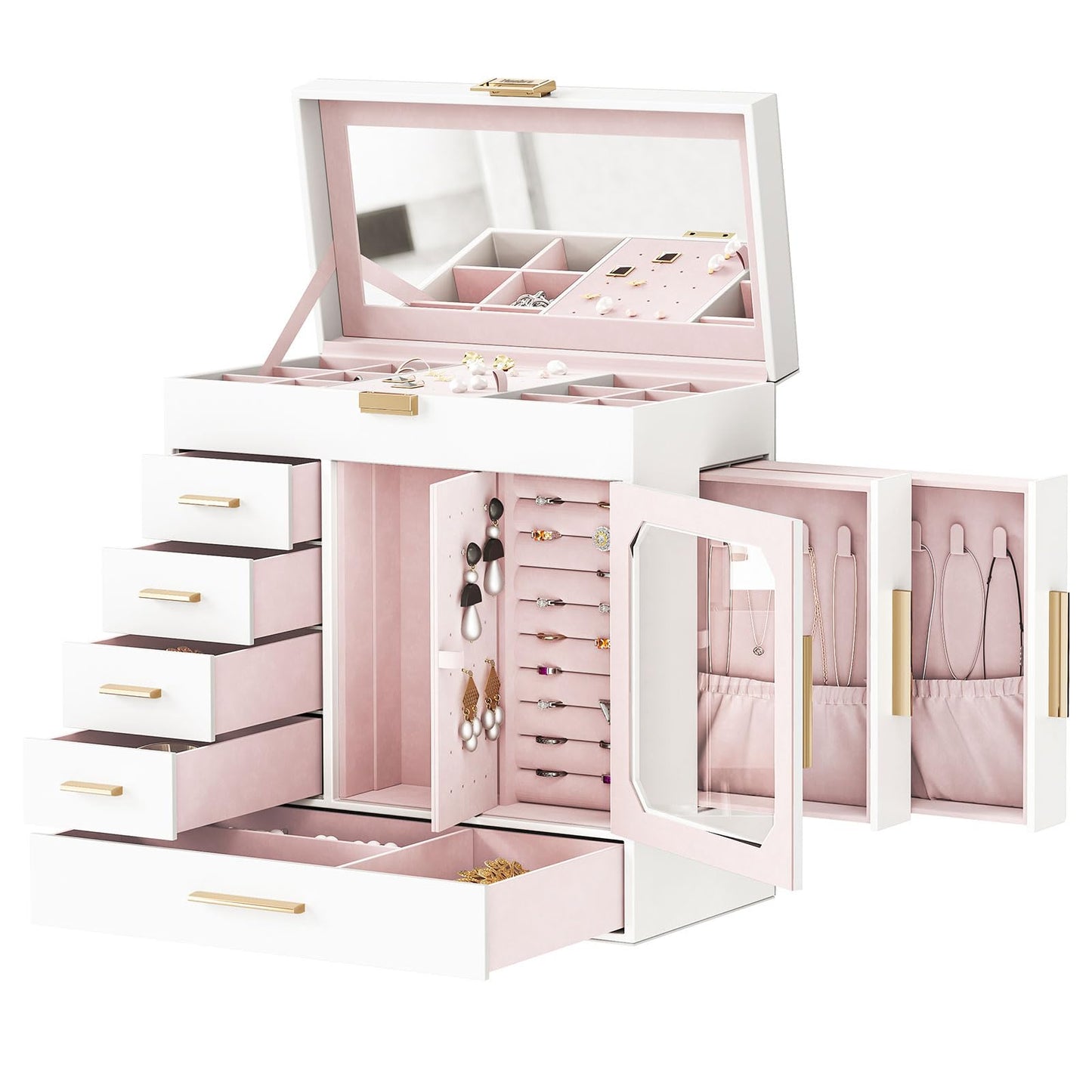 HOOBRO Vertical Design Jewelry Storage Box with Mirror