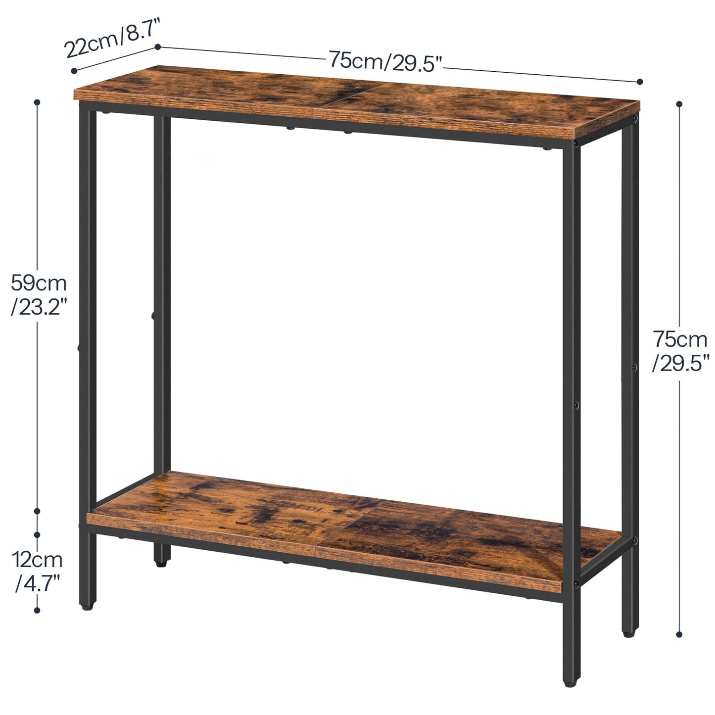 HOOBRO Retro Brown 29.5-inch Long Narrow Console Table with Two-Layer Storage