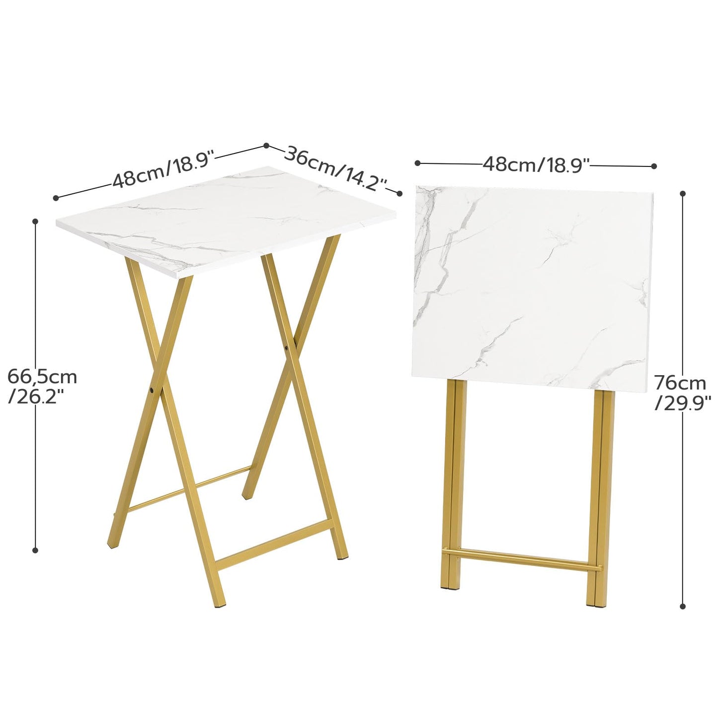 HOOBRO Gold Marble Pattern Folding TV Tray Table / 2PICS