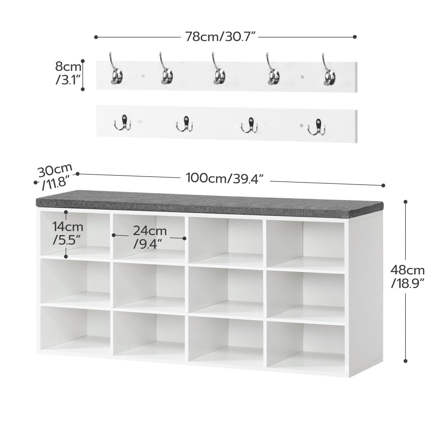 HOOBRO White 39.4-inch Padded Shoe Stool
