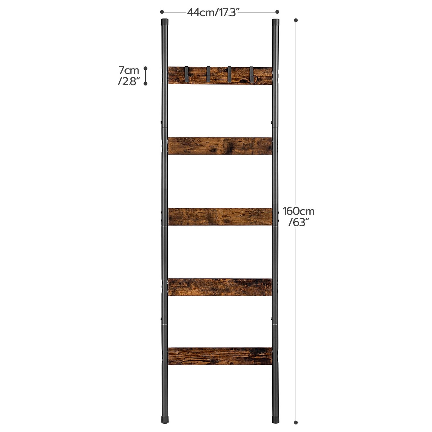 Size dimensions chart for the 63-inch tall blanket ladder measuring 17.32 inches wide.