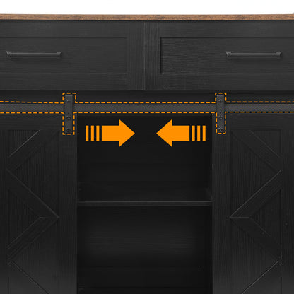 HOOBRO Open-Pack Movable Barn Door Kitchen Island with Power Outlet