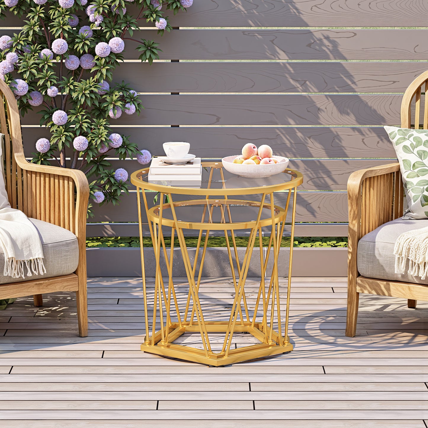 HOOBRO Modern Style Round Metal Frame Small Coffee Table Set / 2PICS