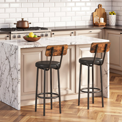 HOOBRO PU Leather Bar Stool with Footrest & Back / 2PICS
