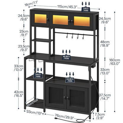 HOOBRO 45.3-inch Multi-functional Bakers Rack with Power Outlet & LED Light