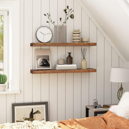 HOOBRO Retro Brown 31.5-inch Wall-Mounted Shelf Set with Concealed Bracket / 2PICS