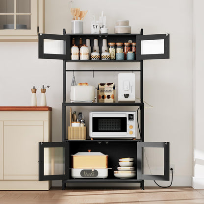 HOOBRO 5-Tier Coffee Bar & Bakers Rack with Cabinet & Power & LED