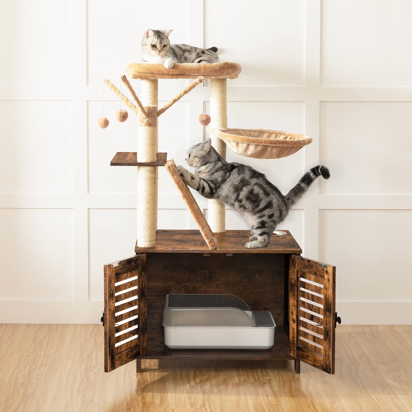 HOOBRO Cat Tree with Hidden Litter Box Enclosure & Scratching Posts