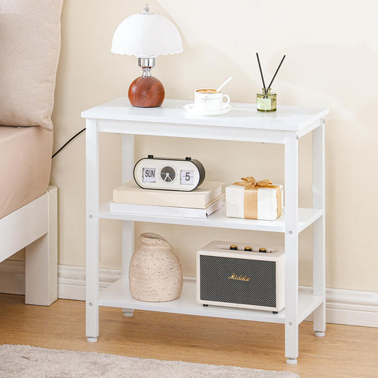 HOOBRO End Table, Simple Rustic Side Table with 3-Tier Storage Shelf, Narrow Nightstand for Small Spaces, Easy Assembly, for Living Room, Bedroom, Industrial Design, White WT14BZ01