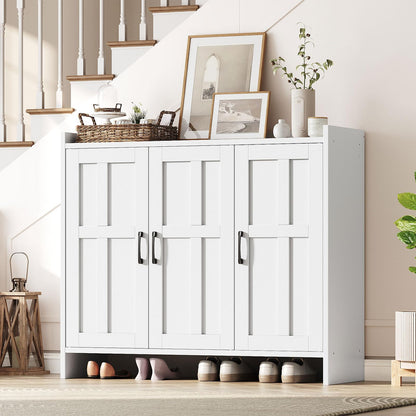 HOOBRO 42.1 inch Large Wooden Shoe Storage Cabinet with 3 Doors