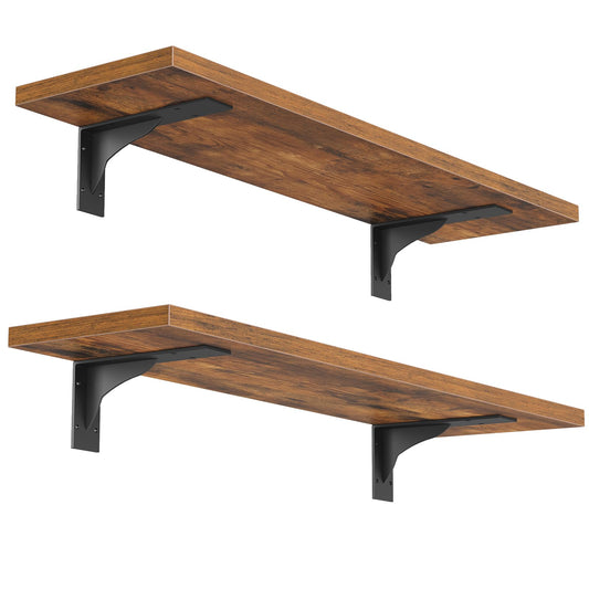 HOOBRO Vintage Brown 15.4-inch Wooden Wall-Mounted Shelf Set with Metal Bracket /2PICS