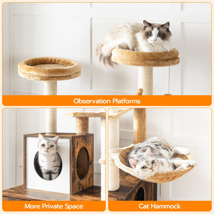 HOOBRO Wooden Cat Tree with Litter Box Enclosure