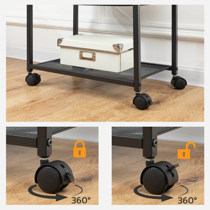 HOOBRO Retro Brown Double-Layer Movable Printer Stand Trolley with Wheels & Storage Shelf