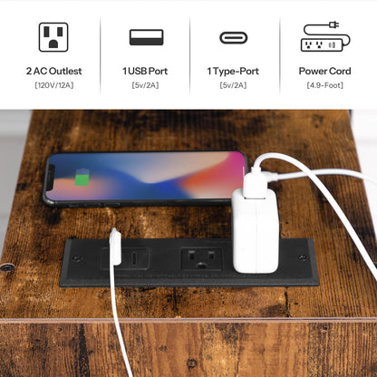 HOOBRO End Table & Nightstand with Charging Station / 2PICS