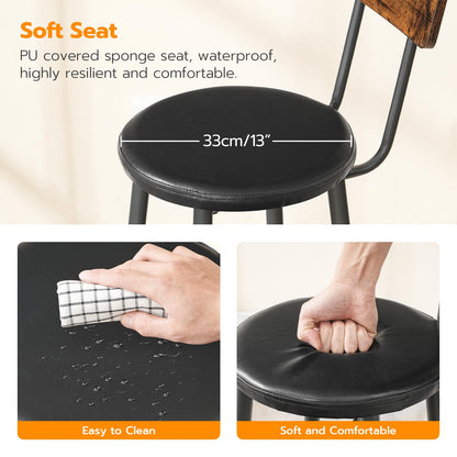 HOOBRO Retro Brown 26-inch PU Soft Cushion Bar Stool with Footrest & Backrest / 2PICS