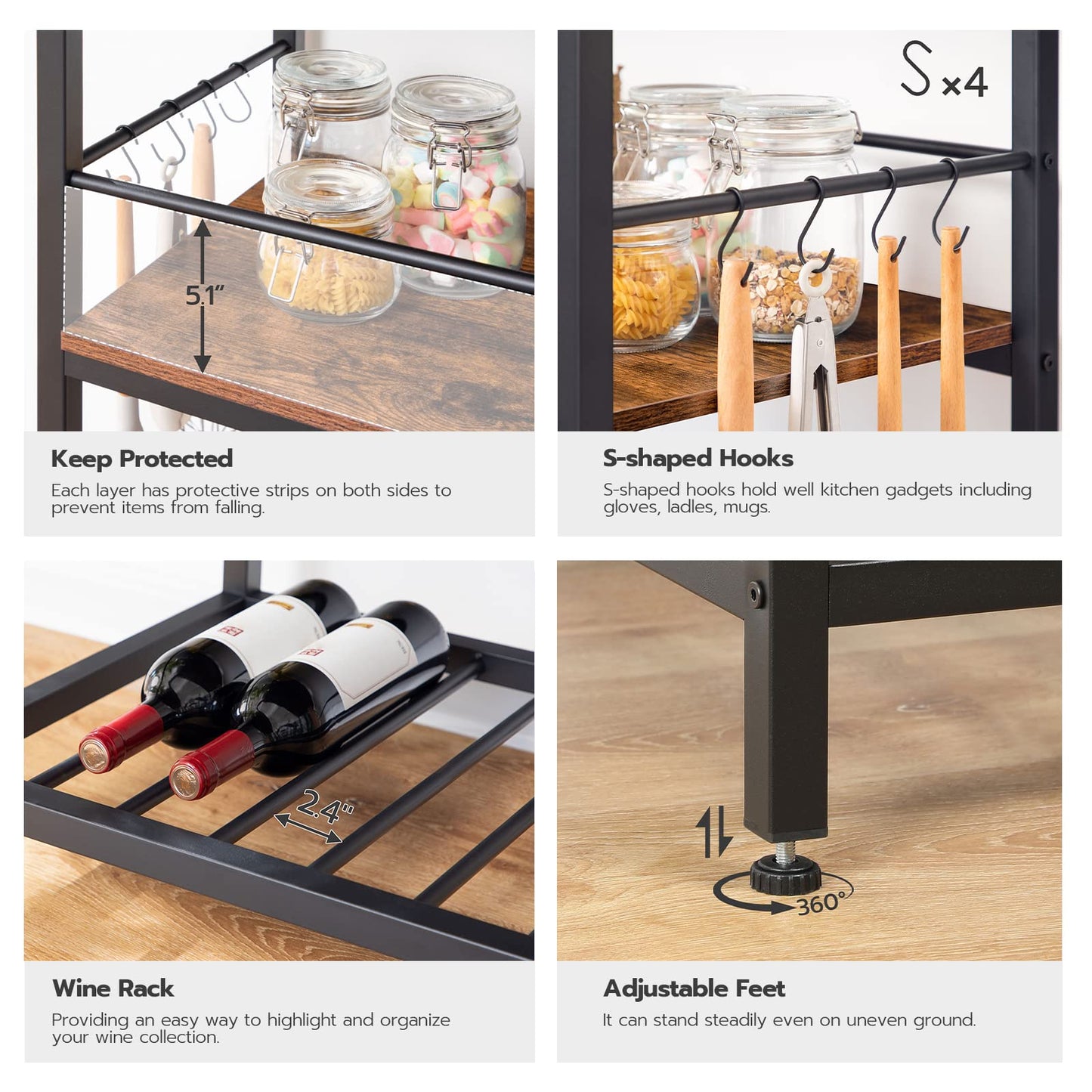 HOOBRO Retro Brown 35.4-inch Long Three-Tier Kitchen Island with Power Outlet