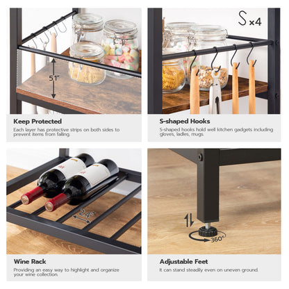 HOOBRO Retro Brown 35.4-inch Long Three-Tier Kitchen Island with Power Outlet