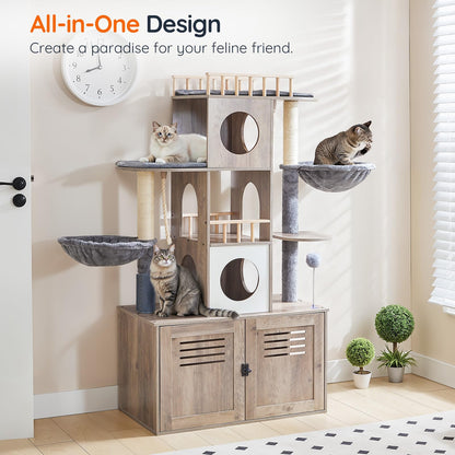 HOOBRO Cat Tree with Litter Box Enclosure