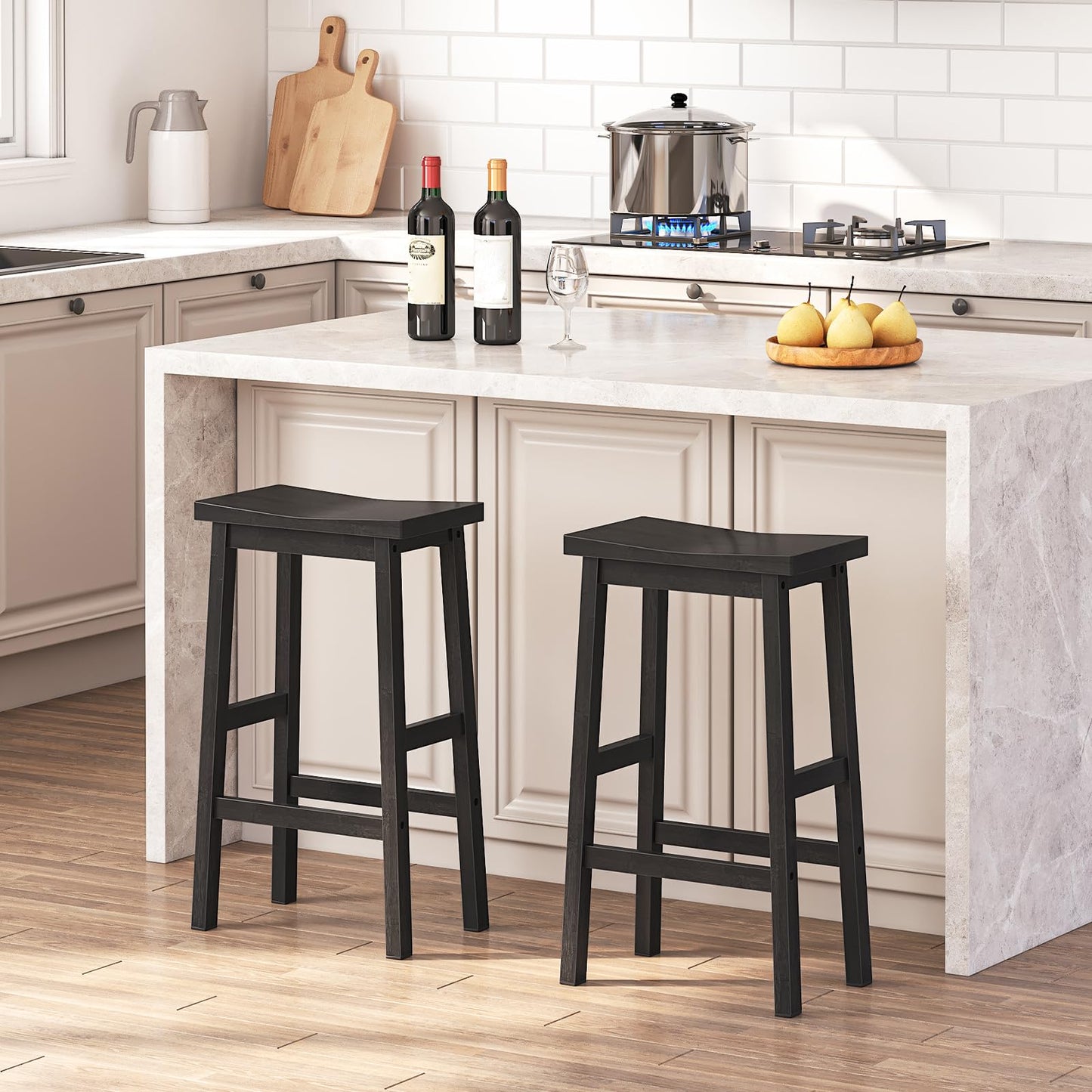 HOOBRO Black 26-inch Bamboo Bar Stool with Footrest /2PICS
