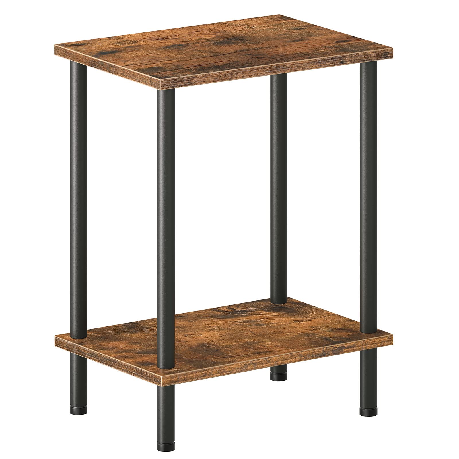 Small wooden table with metal legs on a white background