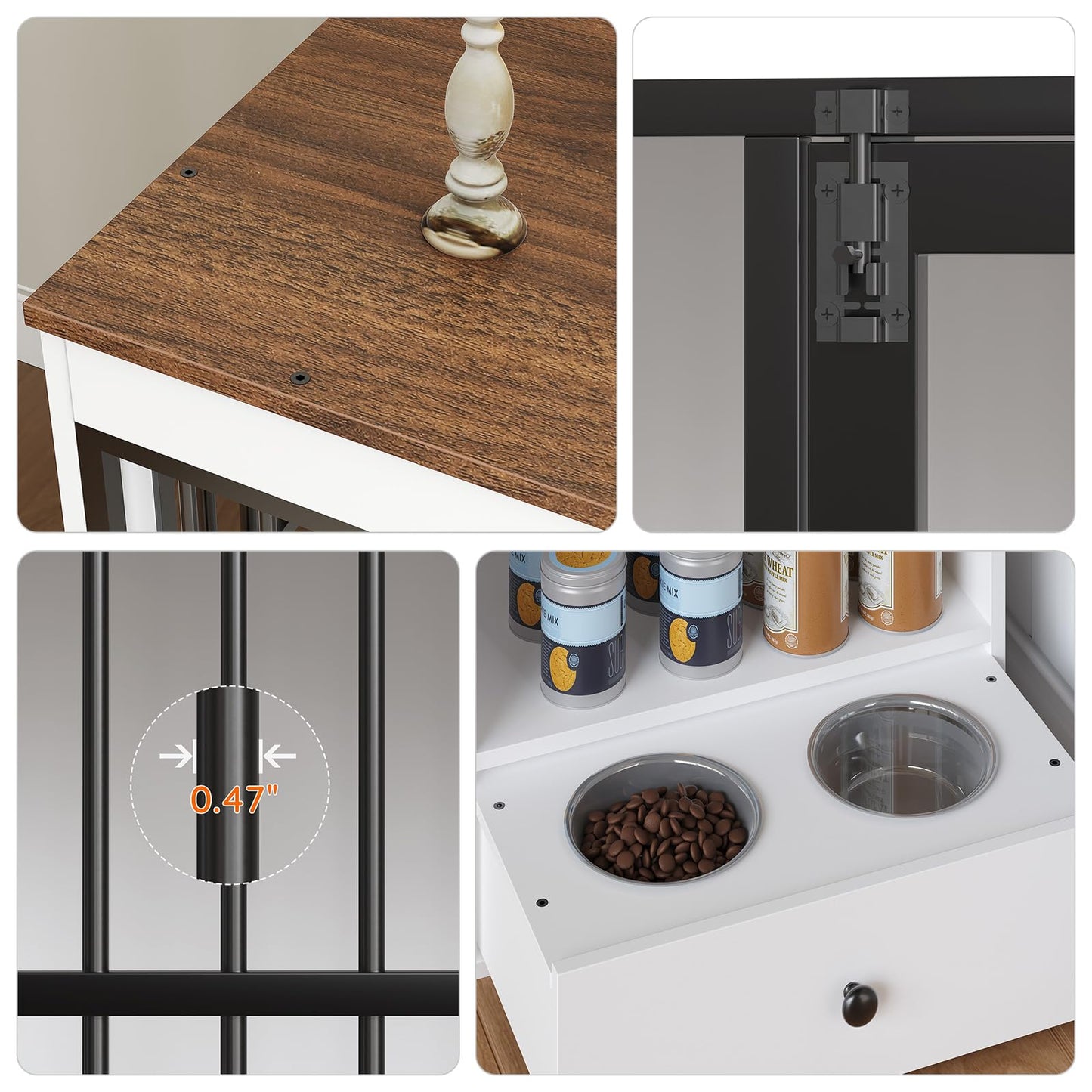 HOOBRO 47.2”  Wooden Dog Crate Furniture with Storage Shelf and Feeding Bowls