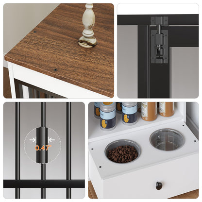 HOOBRO 47.2”  Wooden Dog Crate Furniture with Storage Shelf and Feeding Bowls