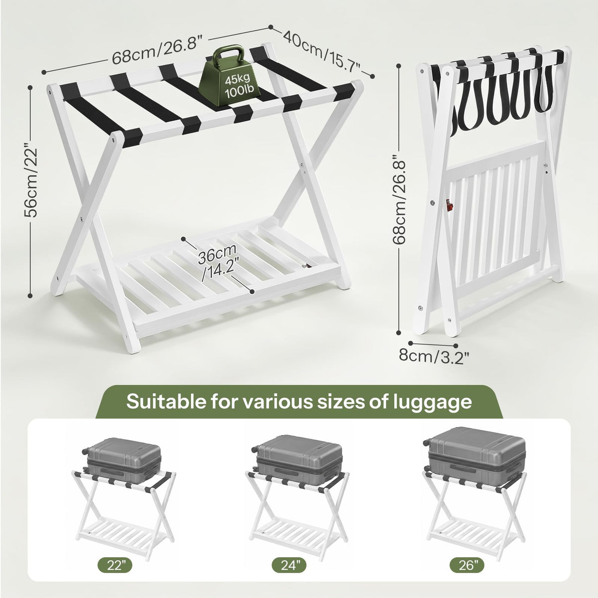 HOOBRO 2-Tier Solid Wood Folding Luggage Rack for Guest Room, Bedroom