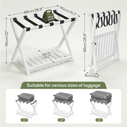 HOOBRO 2-Tier Solid Wood Folding Luggage Rack for Guest Room, Bedroom