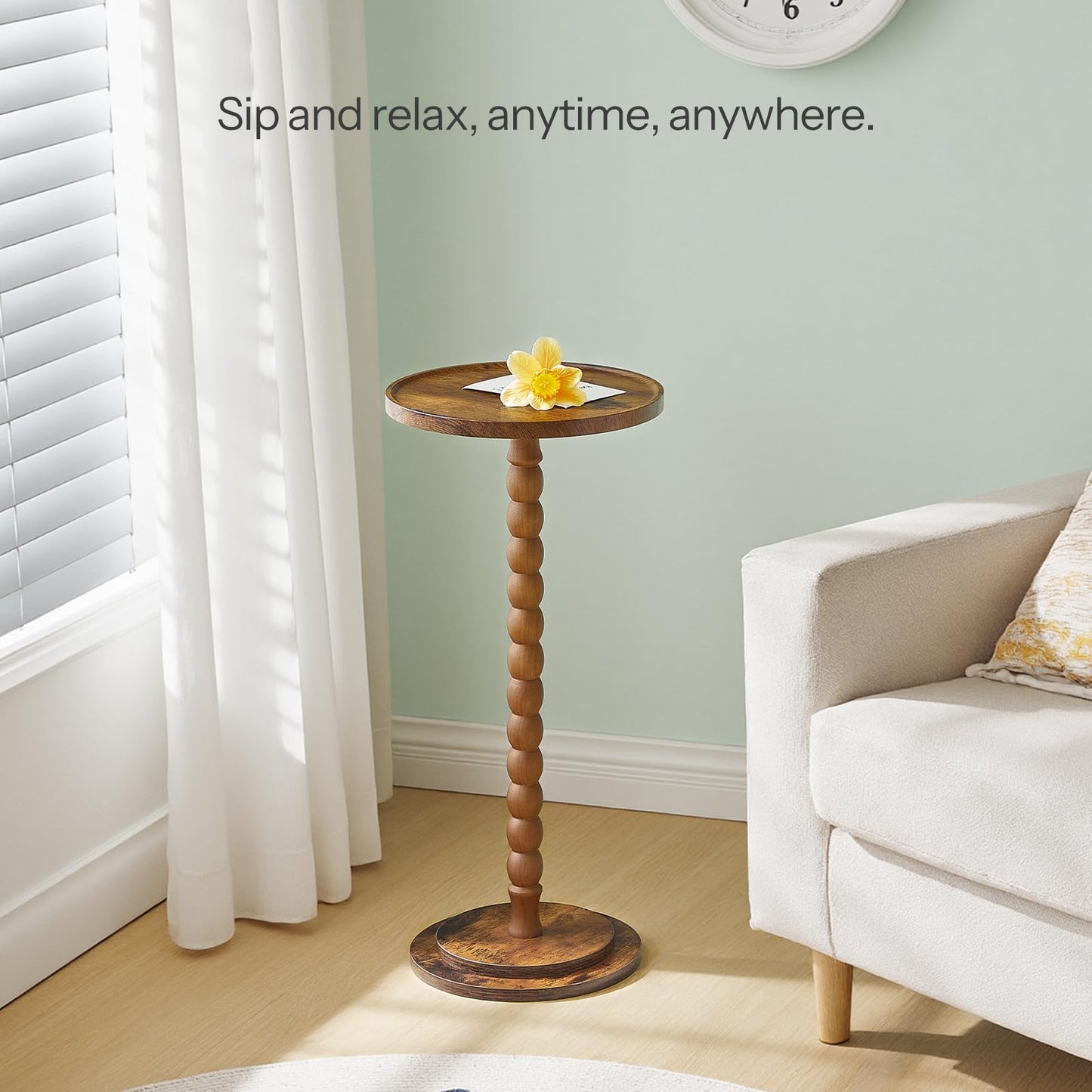 HOOBRO Retro Brown Solid Wood Round Side Table