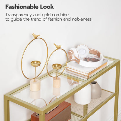 HOOBRO 29.5-inch Gold Triple Tempered Glass Narrow Console Table