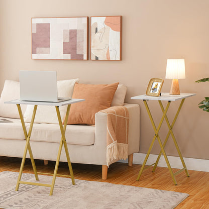HOOBRO Gold Marble Pattern Folding TV Tray Table / 2PICS