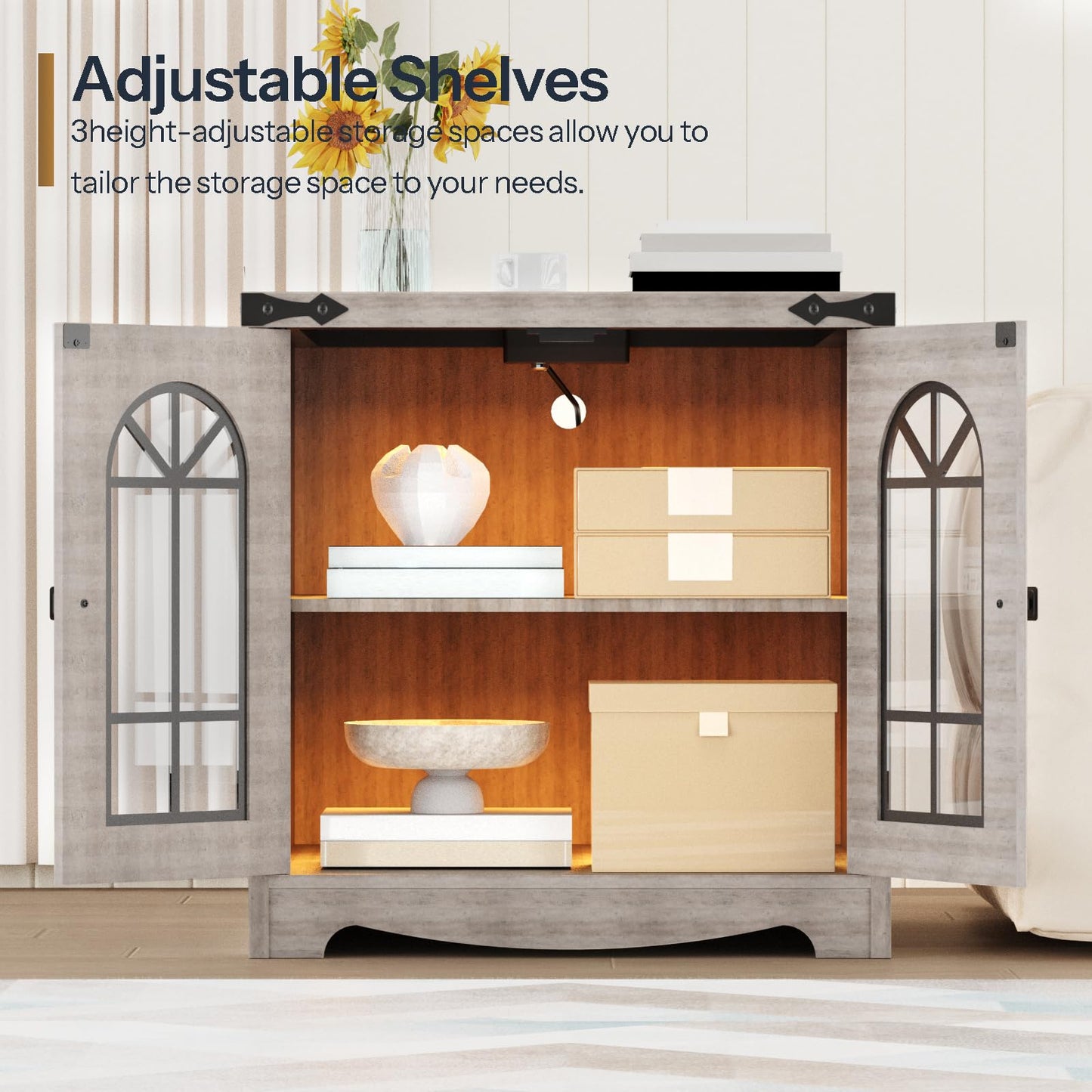 HOOBRO 23.6" Wooden Side Tables & Nightstand with Charging Station & LED Lights